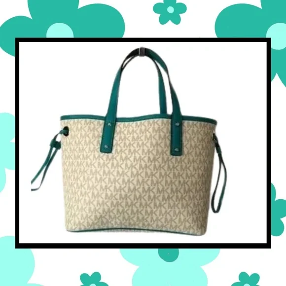 Michael Kors Carter White and Teal Reversible Tote - Picture 3 of 6